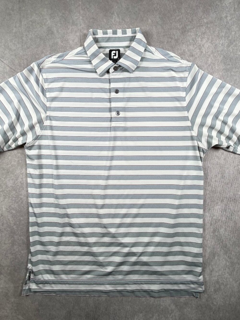 FootJoy Mens Large Polo Shirt Gray Striped Golf Stretch Short Sleeve FJ